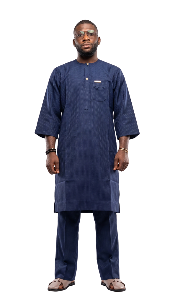 Navy Blue Textured Kaftan Set
