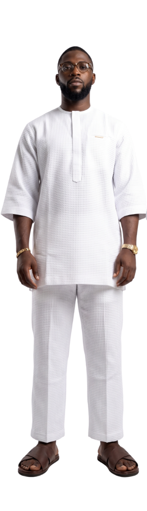 Prestige White Textured Kaftan Set