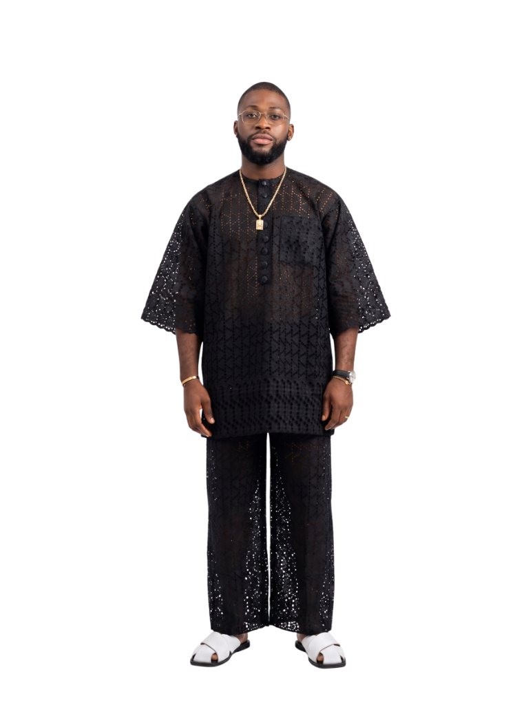 Prestige Black Dry Lace Kaftan Set