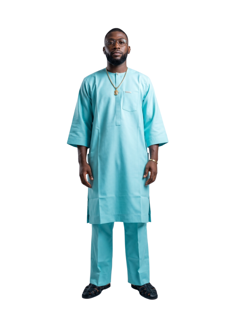 Turquoise Textured Kaftan Set